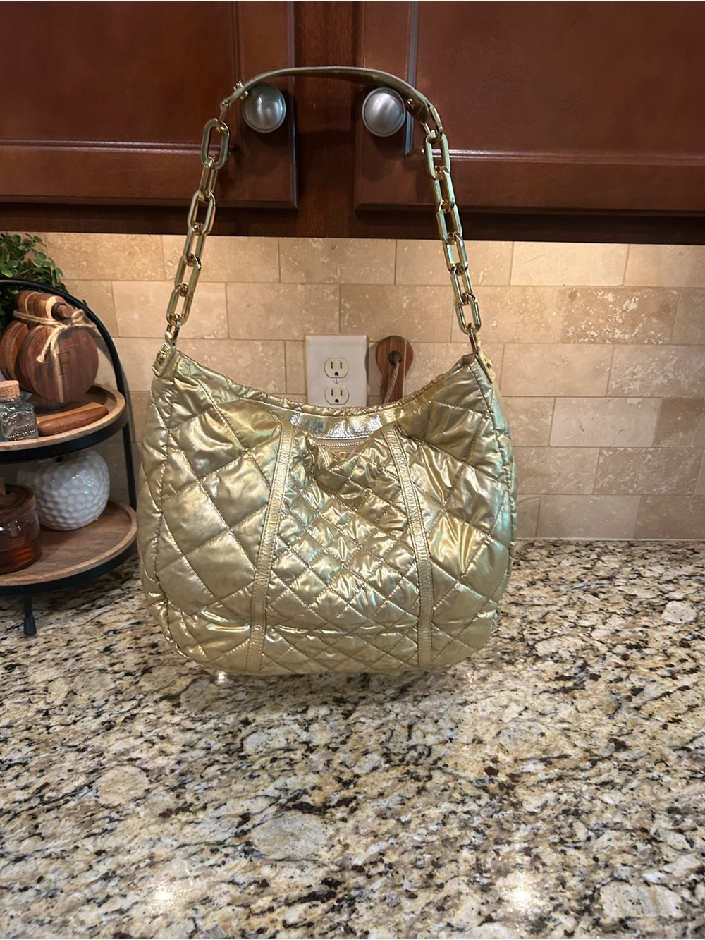 Tory Burch Quilted Gold Metallic Leather Tote Bag